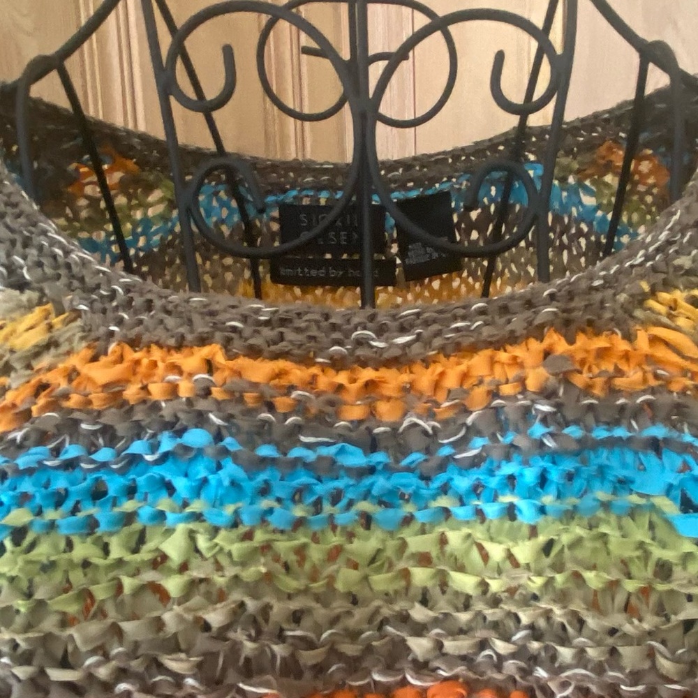 SIGRID OLSEN SIZE LARGE MULTICOLOR SILK BLEND HAND KNITTED PULLOVER TOP - Picture 5 of 8